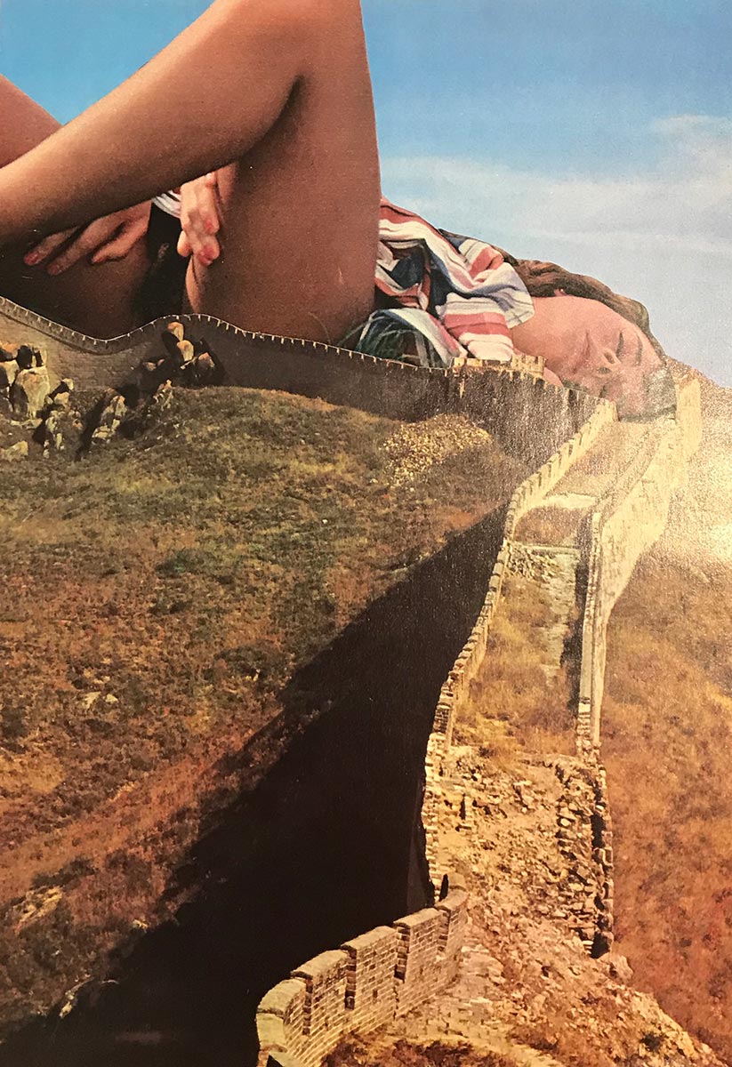 Javier Artica, Autoplacer en la muralla. 2019, collage sobre papel, 29,5 x 21 cm.