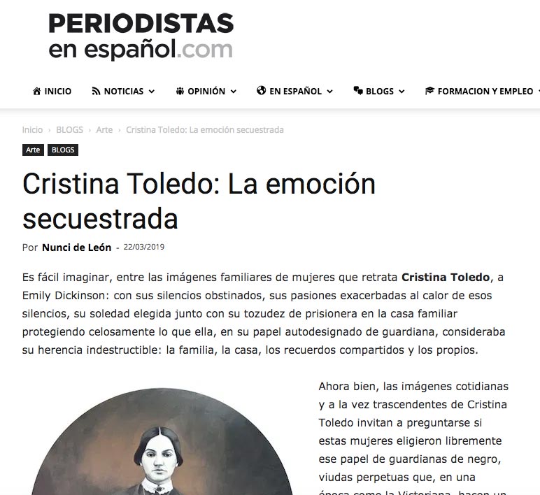 “Cristina Toledo: The kidnapped emotion” by Nunci de Léon, Journalists in español.com, 22/03/19