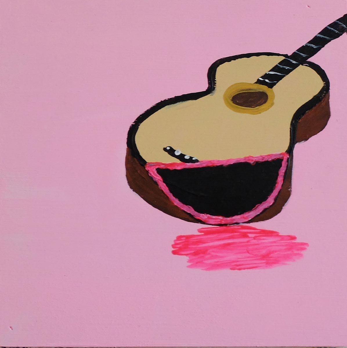 Spanish guitar eating a musician, 20x20 cm, acrylique sur bois, 2015