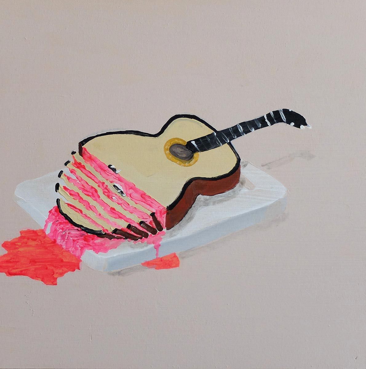 Sliced spanish guitar, 2015, acrylique sur bois, 30x30 cm