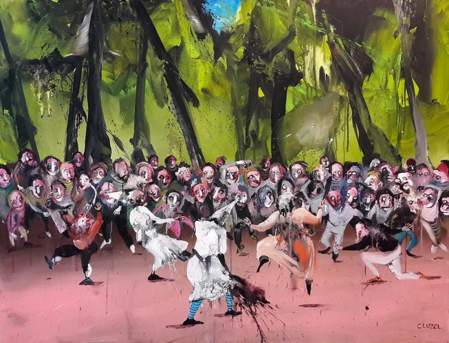 Nicolas Cluzel. Mascarade. 2017, acrylique sur toile, 89 x 116 cm.