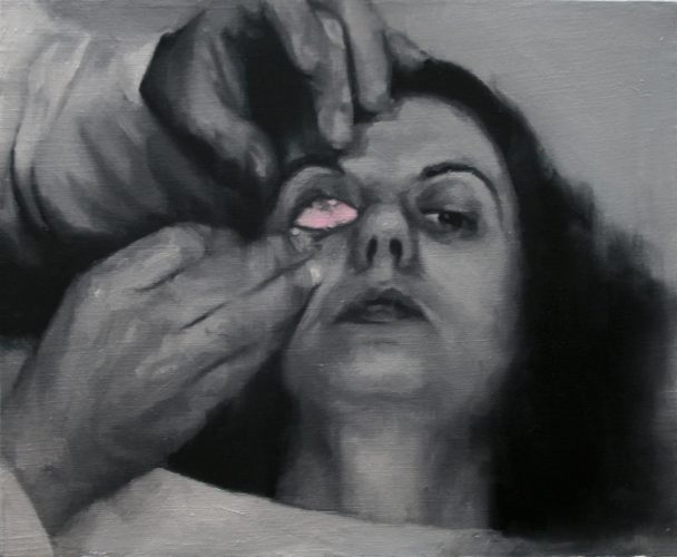 María Carbonell, The pink eye. 2016, oil and acrylic on linen, 38 x 46 cm