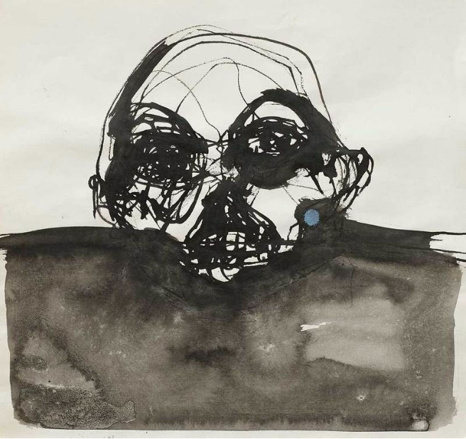 Christophe Faso, Untitled 1. Series Skull. 2018, ink on paper, 30 x 30 cm.