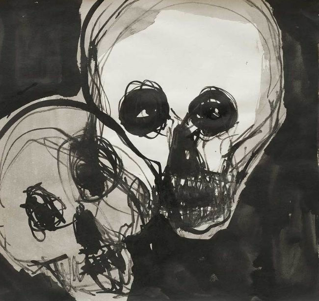 Christophe Faso, Untitled 2. Series Skull. 2018, ink on paper, 30 x 30 cm.