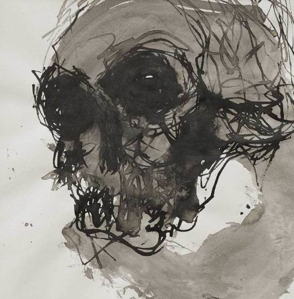 Christophe Faso, Untitled 5. Series Skull. 2018, ink on paper, 30 x 30 cm.